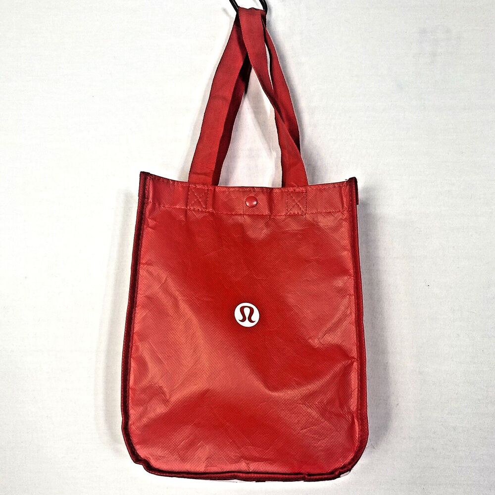 Lululemon Reusable Tote Red White Classic Shopping Bag Snap Closure Authentic